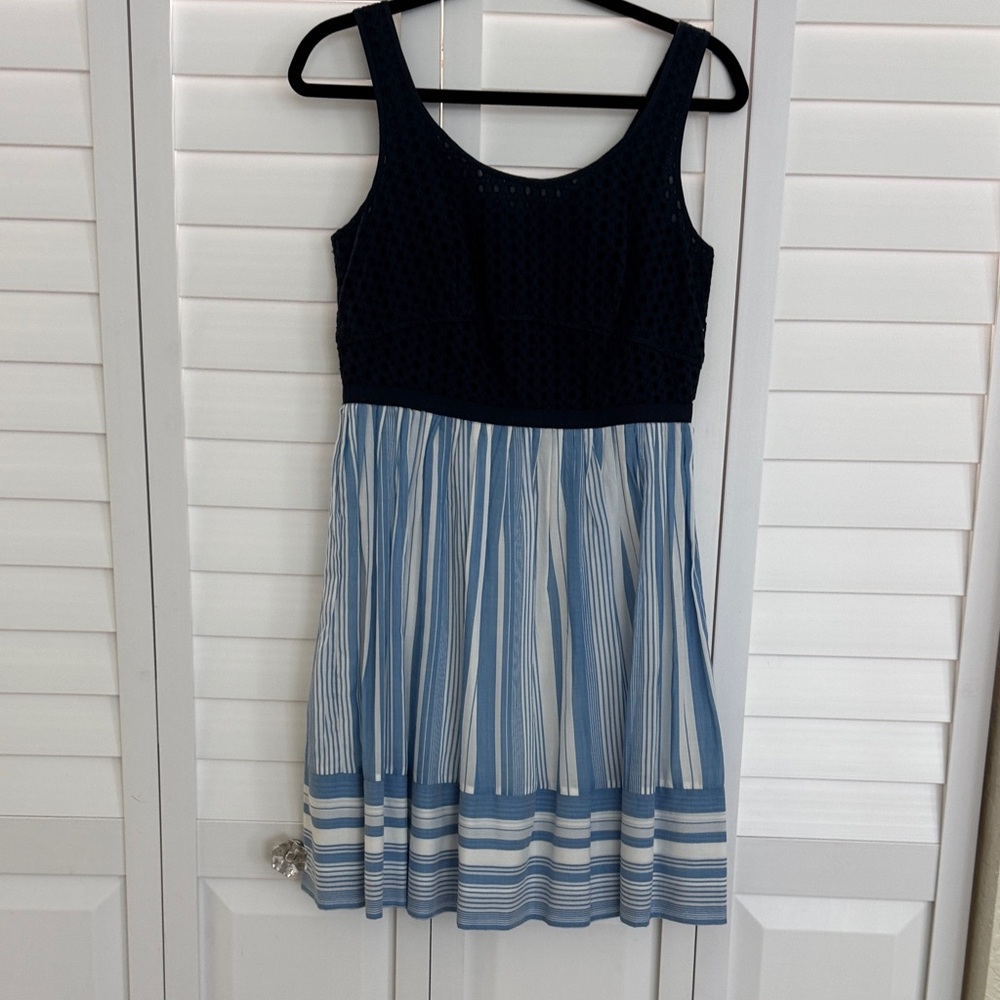 LOFT Navy Eyelet Textured Top Dress